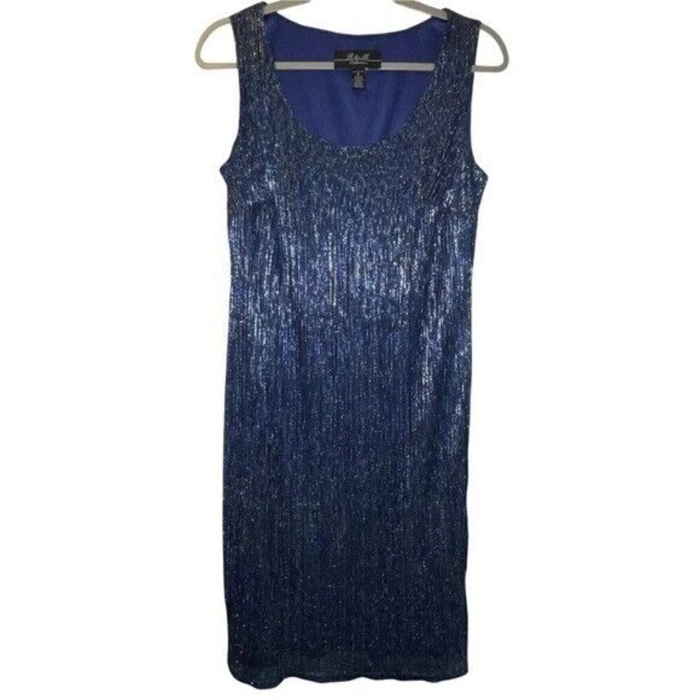 R & M Richards Sleeveless Blue Shiny Metallic Dress Women's Size 8
